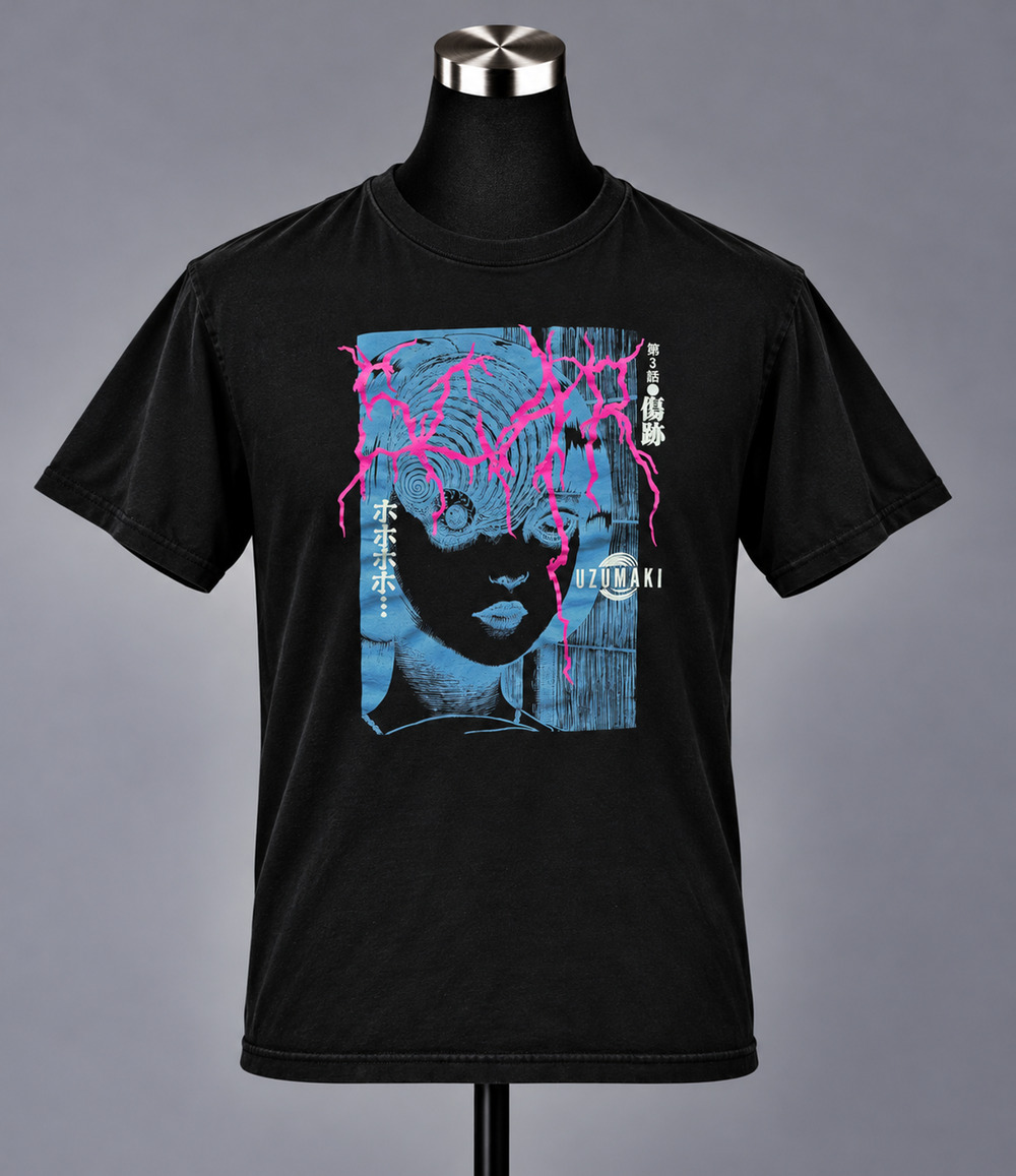 Uzumaki Junji Ito Horror Manga Graphic T-Shirt Black Large